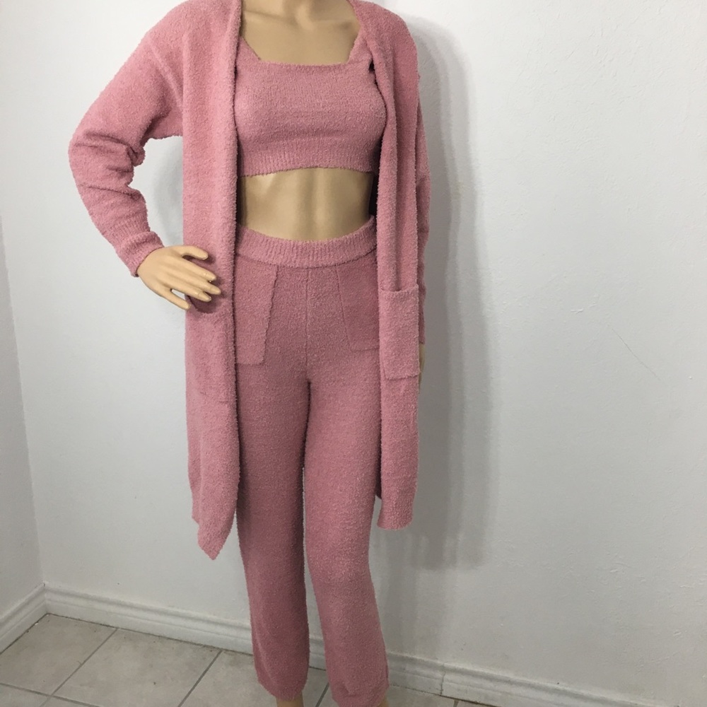 3 Pc Pink Cozy Knit Lounge Wear